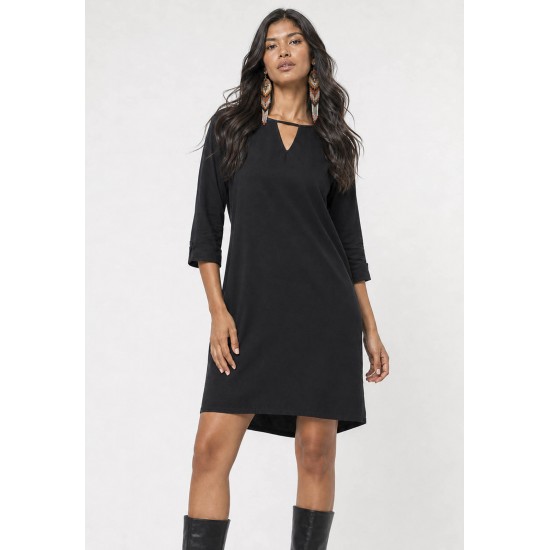 Vestido Chemise Curto Viscose Manga 3/4 Dobrada Preto