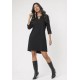 Vestido Chemise Curto Viscose Manga 3/4 Dobrada Preto