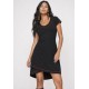 Vestido Mullet Malha Transpassado com Detalhe Vermelho Preto