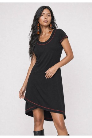 Vestido Mullet Malha Transpassado com Detalhe Vermelho Preto