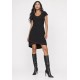 Vestido Mullet Malha Transpassado com Detalhe Vermelho Preto