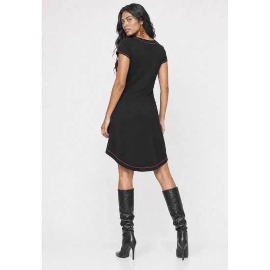 Vestido Mullet Malha Transpassado com Detalhe Vermelho Preto