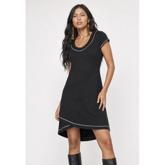 Vestido Mullet Malha Transpassado com Detalhe Branco Preto