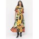 Vestido Midi Viscose Morcego Parati com Elástico Estampa Jardim do Verão