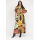 Vestido Midi Viscose Morcego Parati com Elástico Estampa Jardim do Verão