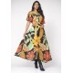 Vestido Midi Viscose Morcego Parati com Elástico Estampa Jardim do Verão