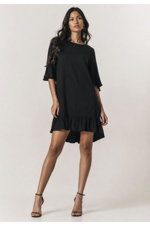 Vestido Curto Viscose Babado Preto
