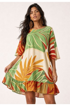 Vestido Curto Viscose Estampa Jardim do Sol