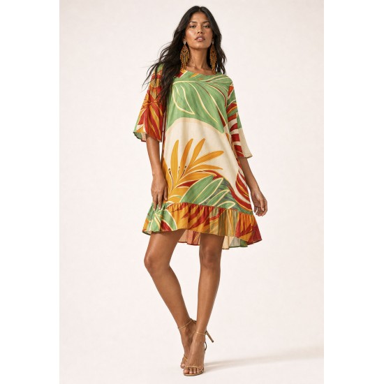 Vestido Curto Viscose Estampa Jardim do Sol