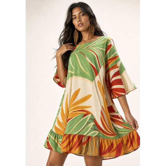 Vestido Curto Viscose Estampa Jardim do Sol