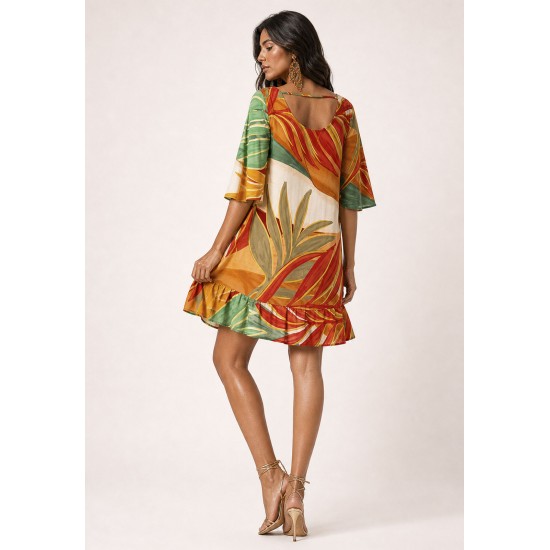 Vestido Curto Viscose Estampa Jardim do Sol