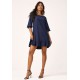 Vestido Curto Viscose Babado Azul Marinho