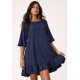 Vestido Curto Viscose Babado Azul Marinho