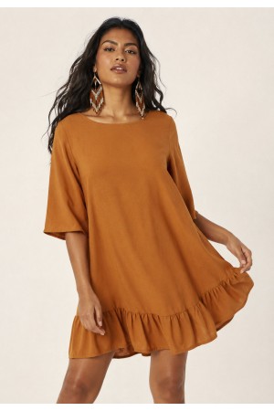 Vestido Curto Viscose Mostarda