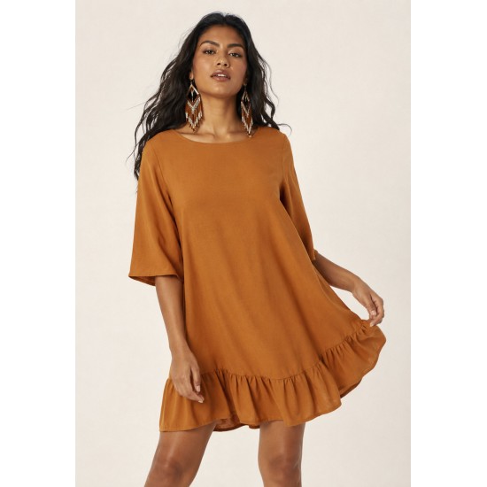 Vestido Curto Viscose Mostarda