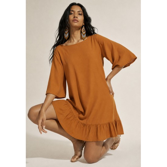 Vestido Curto Viscose Mostarda