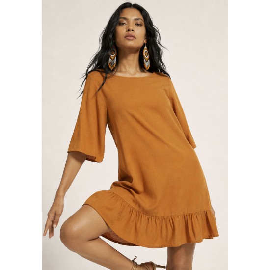 Vestido Curto Viscose Mostarda