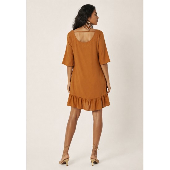 Vestido Curto Viscose Mostarda