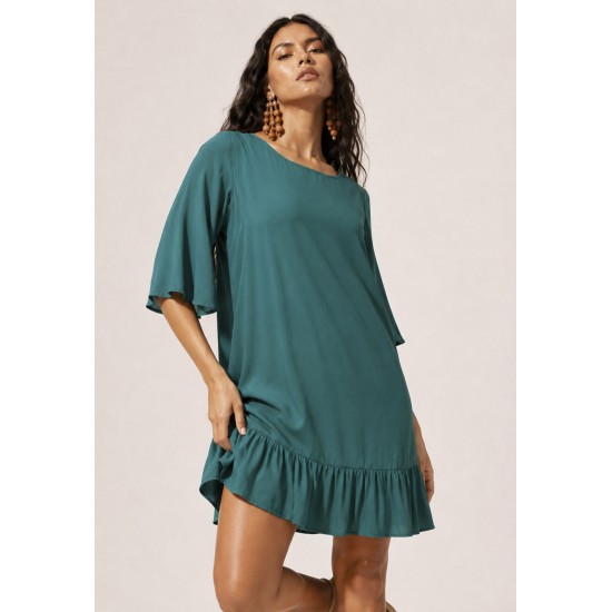 Vestido Curto Viscose Babado Verde