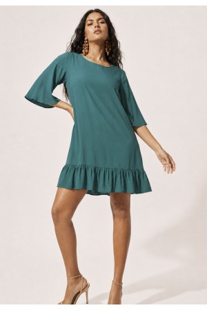 Vestido Curto Viscose Babado Verde