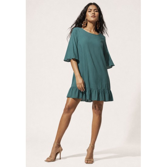 Vestido Curto Viscose Babado Verde