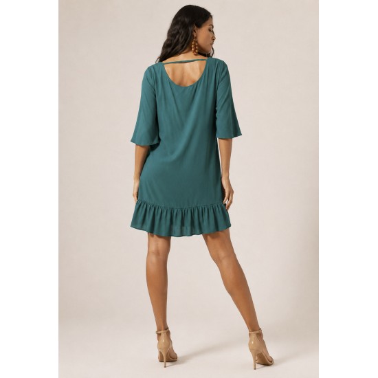 Vestido Curto Viscose Babado Verde