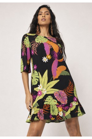 Vestido Curto Viscose Babado Noite Botanica