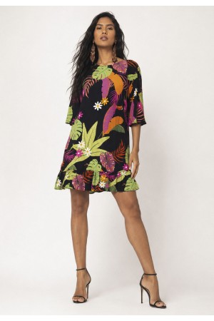 Vestido Curto Viscose Babado Noite Botanica
