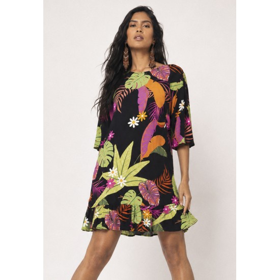 Vestido Curto Viscose Babado Noite Botanica