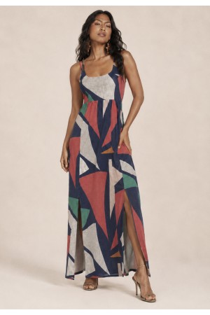 Vestido Longo Jambo Malha Aberturas Geometrias do Tempo