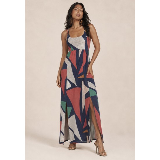 Vestido Longo Jambo Malha Aberturas Geometrias do Tempo