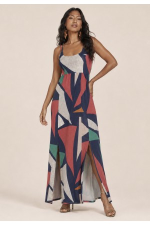 Vestido Longo Jambo Malha Aberturas Geometrias do Tempo