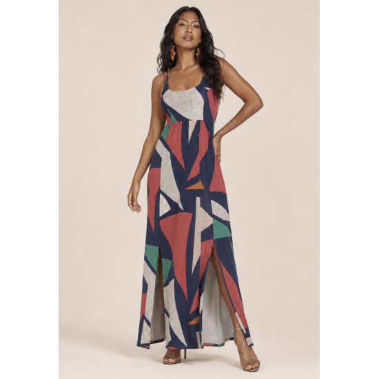 Vestido Longo Jambo Malha Aberturas Geometrias do Tempo