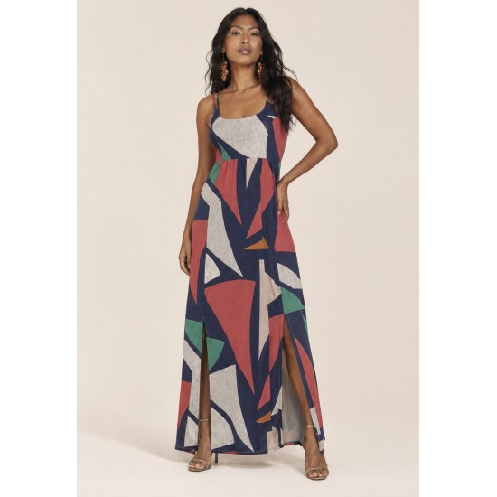 Vestido Longo Jambo Malha Aberturas Geometrias do Tempo