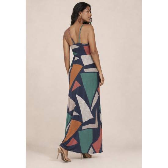 Vestido Longo Jambo Malha Aberturas Geometrias do Tempo