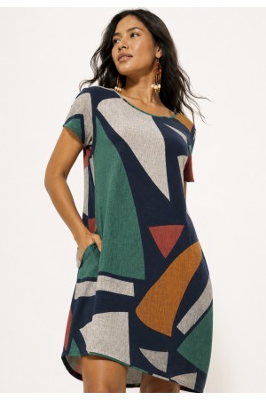 Vestido Curto Malha Amplo Always Estampa Geometrias do Tempo