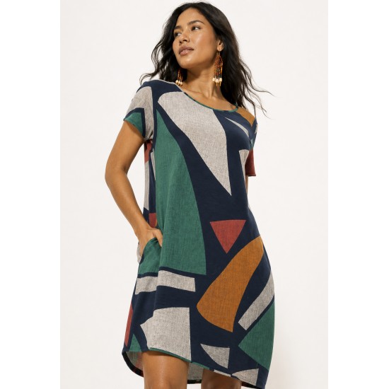 Vestido Curto Malha Amplo Always Estampa Geometrias do Tempo