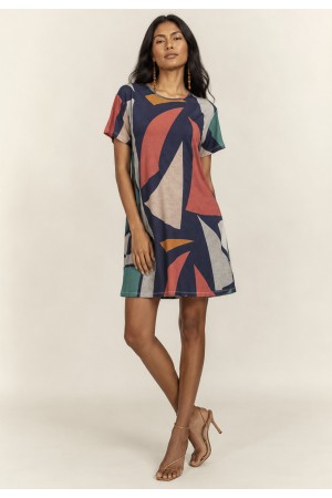 Vestido Amanayara Curto Malha Estampa Geometrias do Tempo