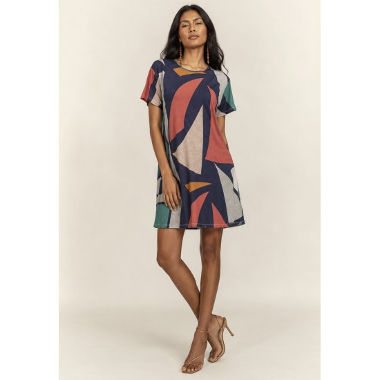 Vestido Amanayara Curto Malha Estampa Geometrias do Tempo