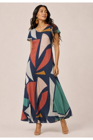Vestido Amanara Longo Malha Geometrias do Tempo