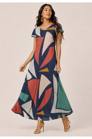 Vestido Amanara Longo Malha Geometrias do Tempo