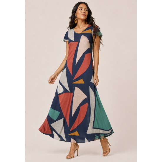 Vestido Amanara Longo Malha Geometrias do Tempo