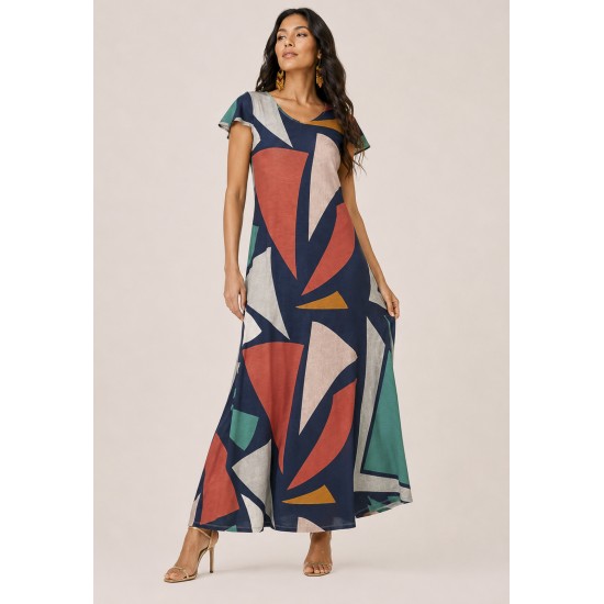 Vestido Amanara Longo Malha Geometrias do Tempo