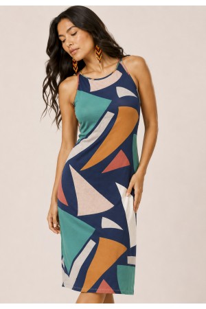 Vestido Aimara Curto Trapézio Malha Geometrias do Tempo