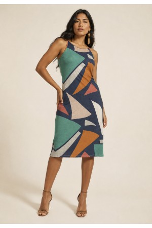 Vestido Aimara Curto Trapézio Malha Geometrias do Tempo