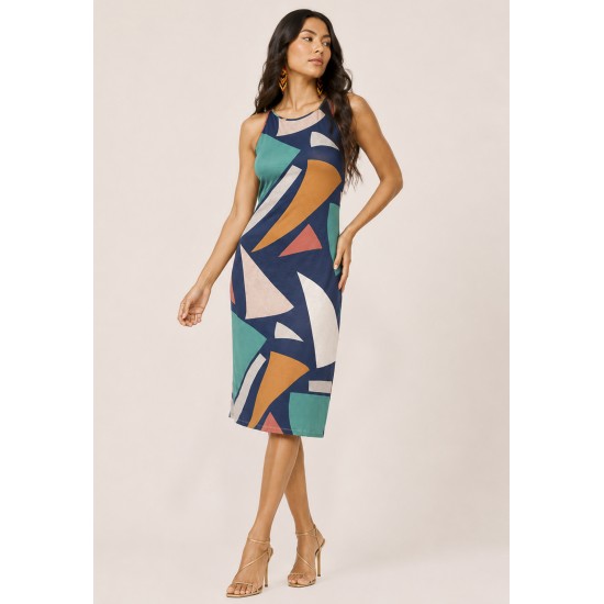 Vestido Aimara Curto Trapézio Malha Geometrias do Tempo