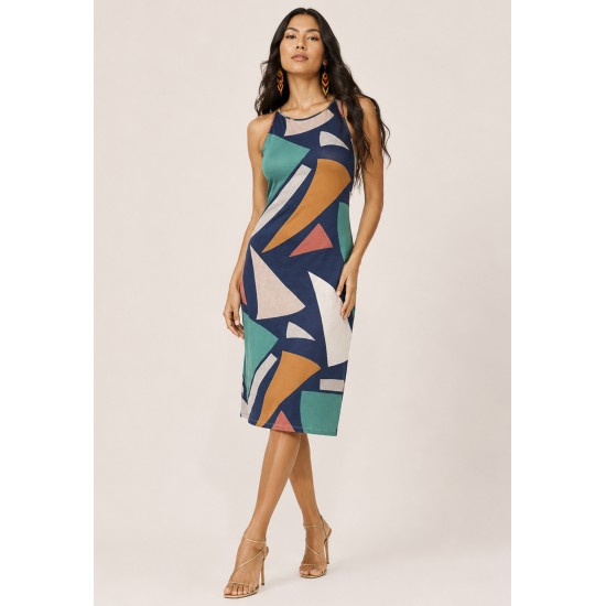 Vestido Aimara Curto Trapézio Malha Geometrias do Tempo