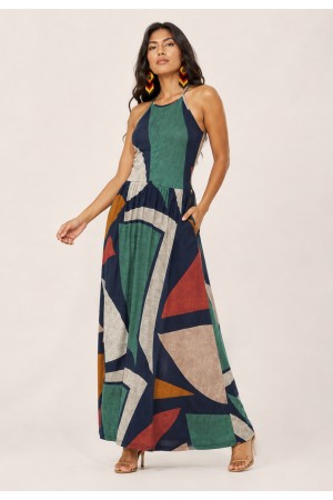 Vestido Longo Jennifer Malha Trapézio com Bolso Geometrias do Tempo
