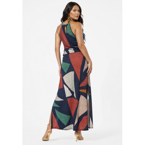 Vestido Longo Jennifer Malha Trapézio com Bolso Geometrias do Tempo