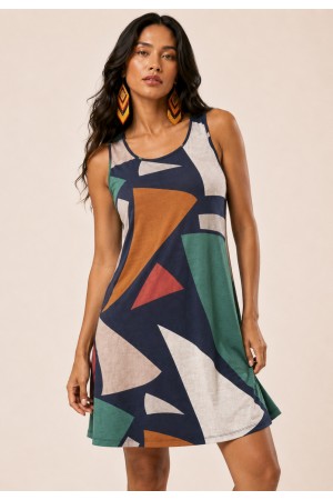 Vestido Anahí Curto Regata Estampa Geometrias do Tempo